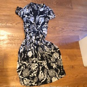 Zara midi dress black and white with paisley